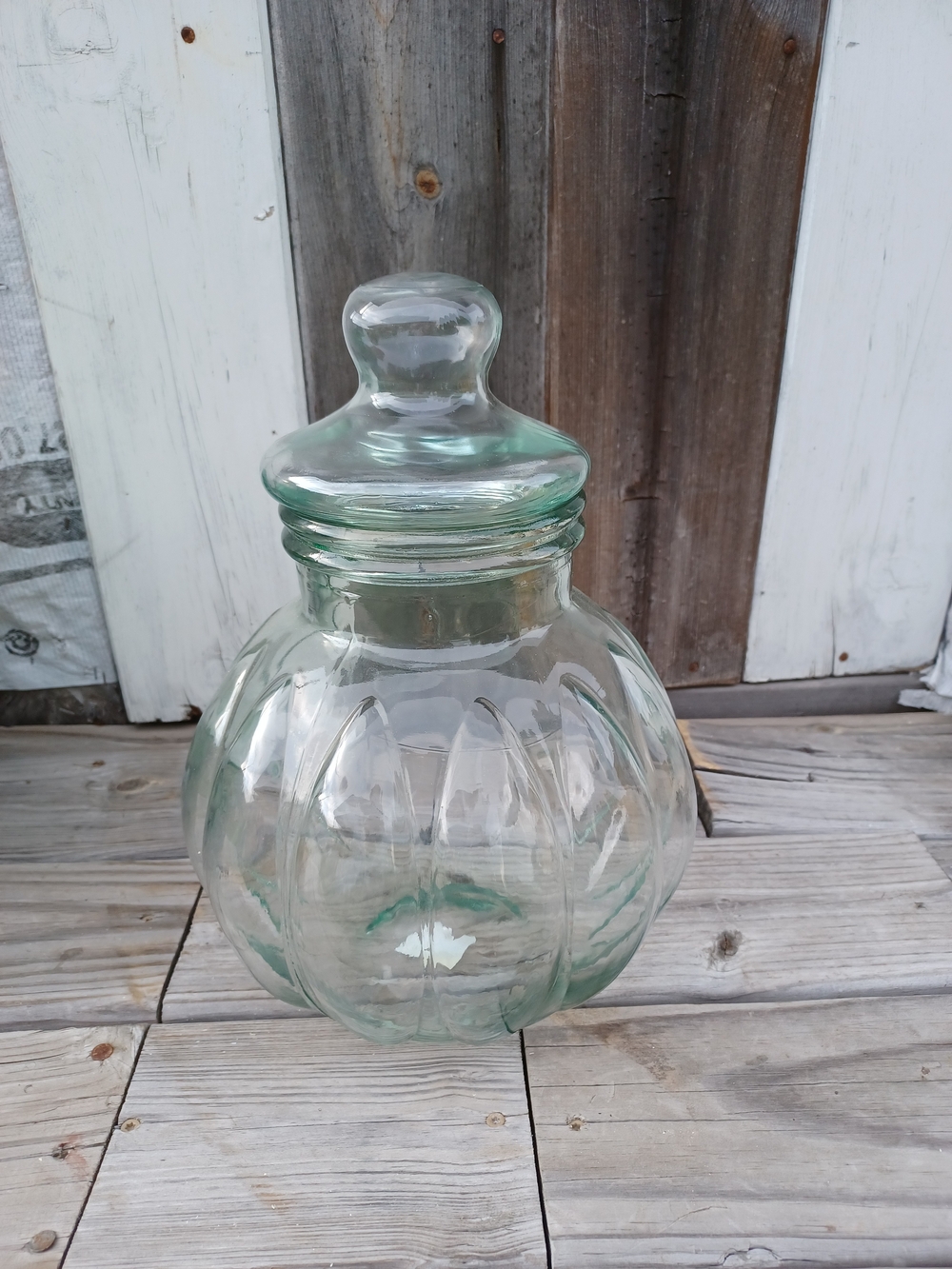 Vintage Clear Green Jar with Lid